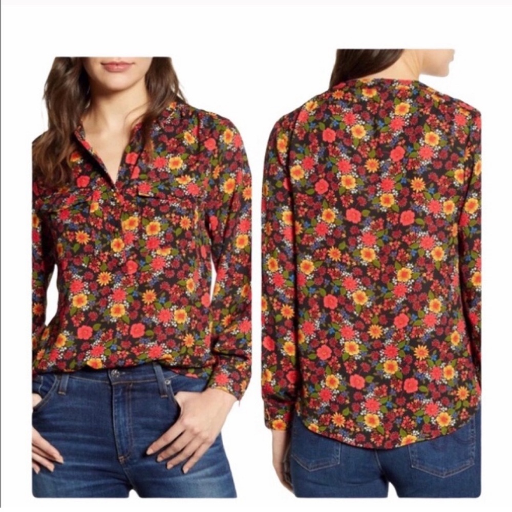 Bobeau NWT longsleeve pullover dark floral boho casual festival blouse medium